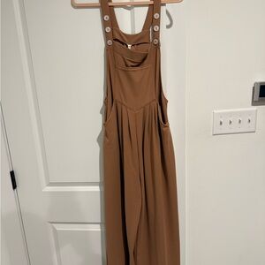 HALARA Brown Jumpsuit with Button Straps